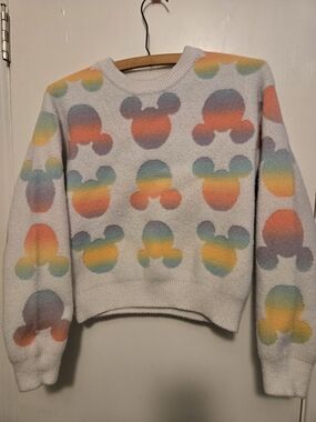 Disney Girls Minnie Mouse Cozy Holiday Rainbow Ombre Knit Sweater Size XL 14/16